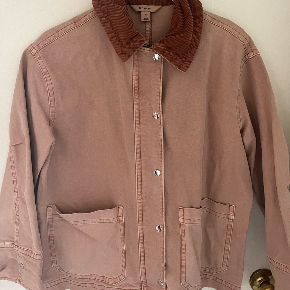 Old Navy Women's Blush Utility Jacket with Brown Corduroy Collar